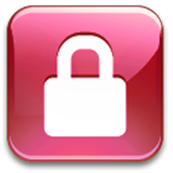 Icono simulando plástico rojo brillante con un candado blanco cerrado en el centro.