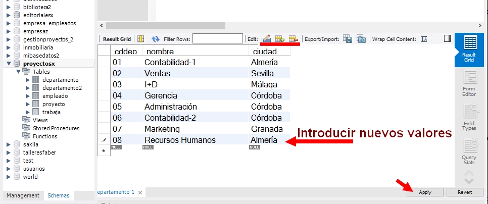 captura workbench insertar datos