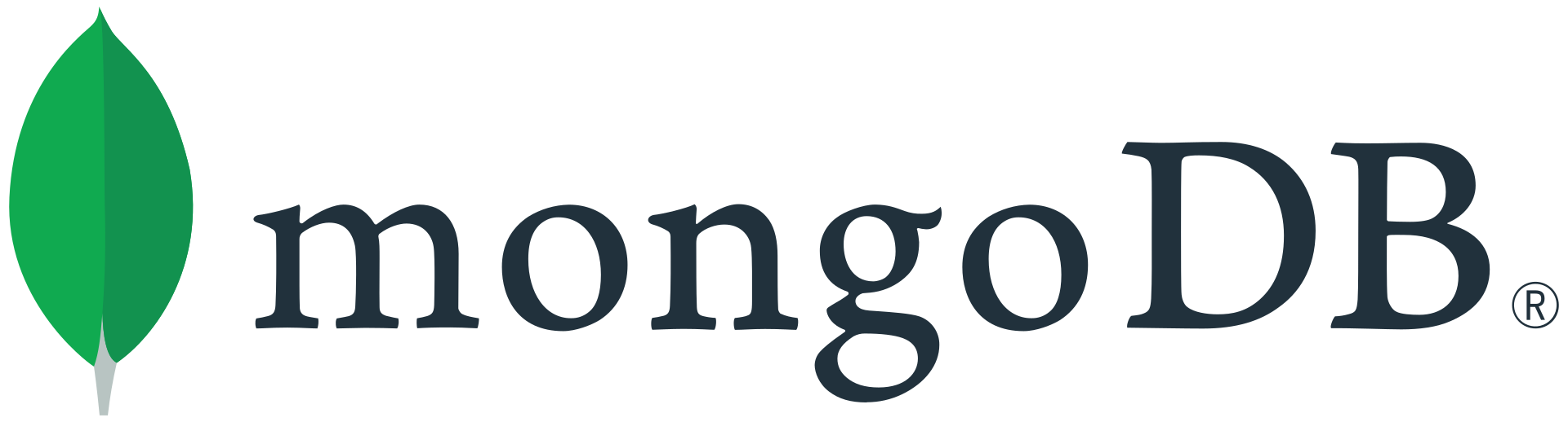 MongoDB con su logo, una hoja verde