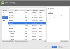 Captura de pantalla del creador de emuladores de Android Studio