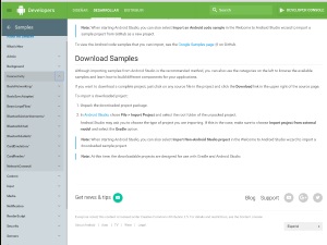Captura de la sección web de descarga de proyectos ejemplo para testeo en Android Studio