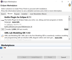 Imagen que muestra el marketplace de Eclipse