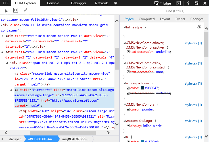 Herramientas para desarrolladores de Microsoft Edge.