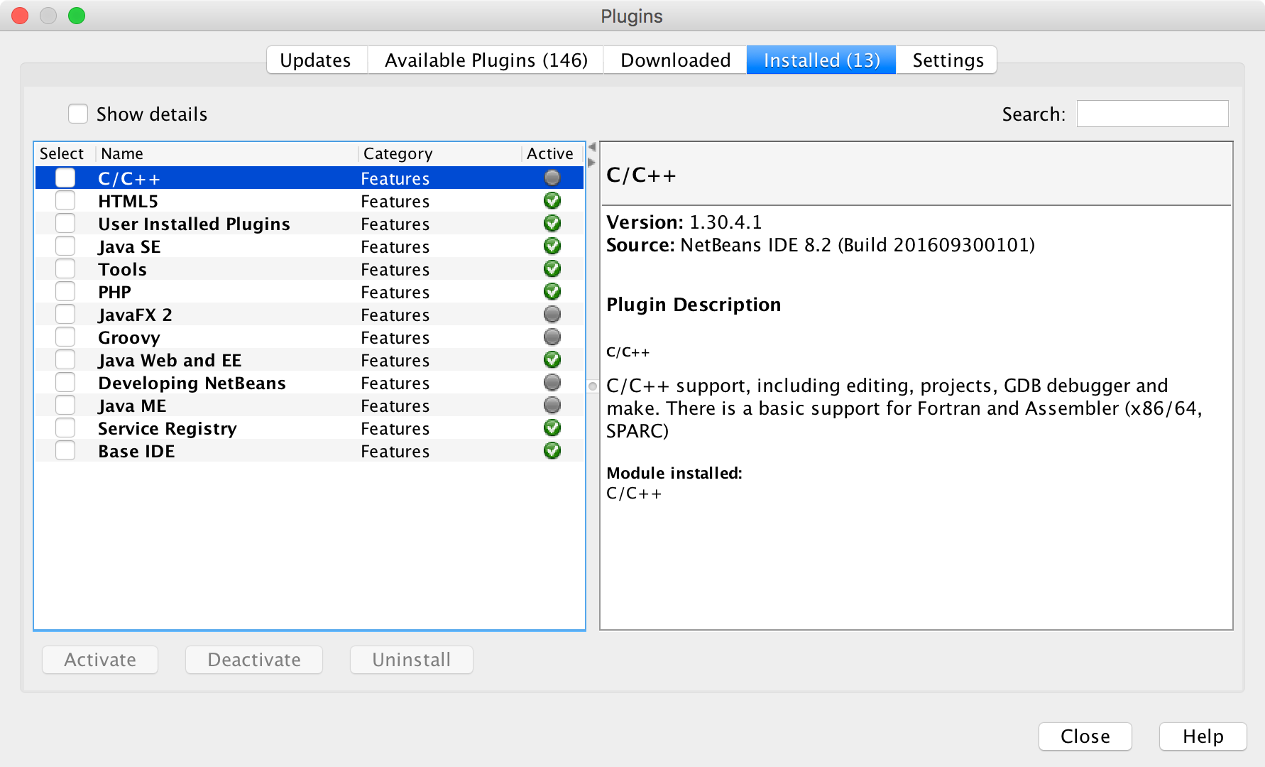 Pantalla para configurar los plugins de NetBeans