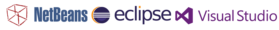 Logotipos de los IDE netbeans, eclipse y Microsoft Visual Studio
