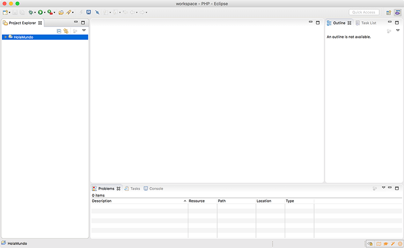 Aspecto del IDE Eclipse en su versión para PHP para Mac