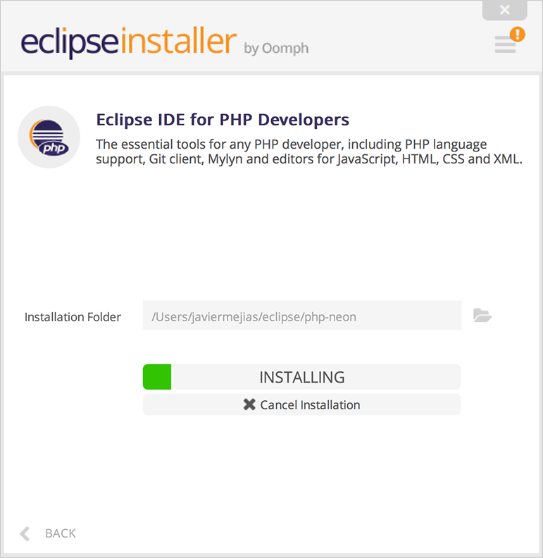 Proceso de instalación de Eclipse.