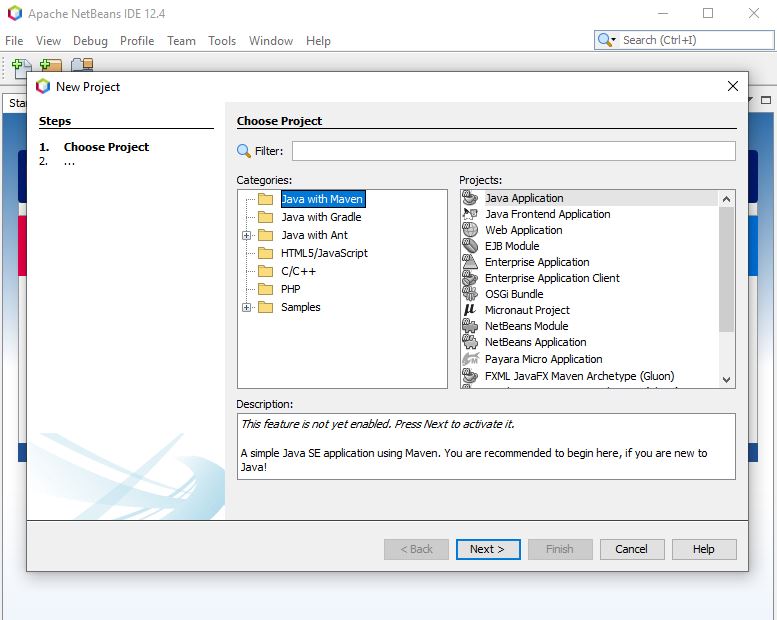 Opciones de NetBeans a la hora de crear un proyecto.