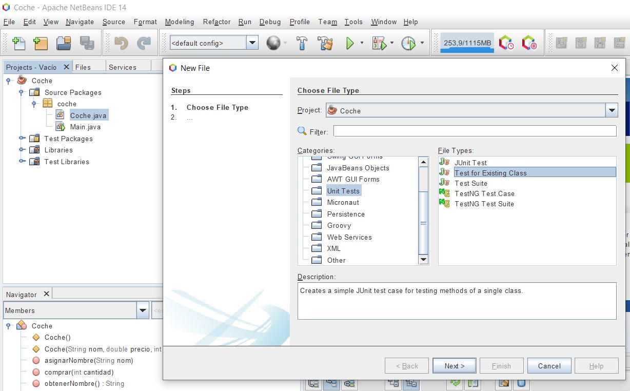 Creación del test de pruebas