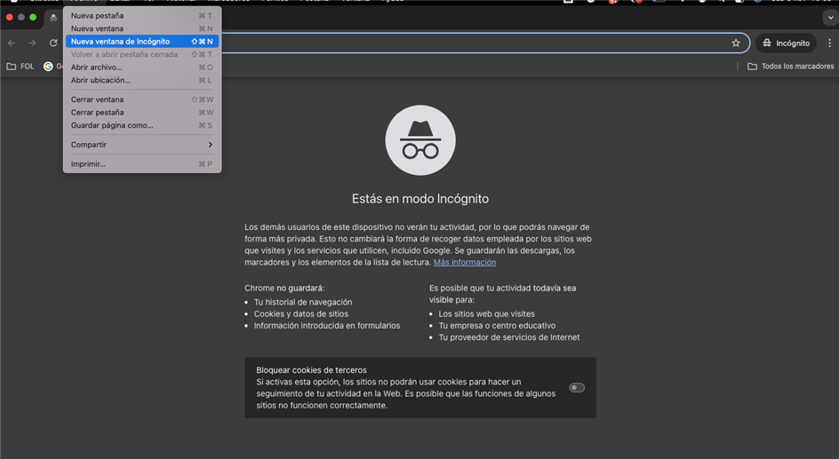 Navegación en modo incógnito