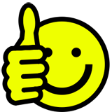 Smilie contento que muestra su acuerdo con el pulgar hacia arriba.