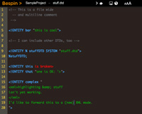 Captura de pantalla en la que se muestra la declaración de varias entidades en un DTD