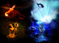 La imagen muestra una representación de los elementos básicos, es decir, Tierra, Aire, Agua y Fuego.