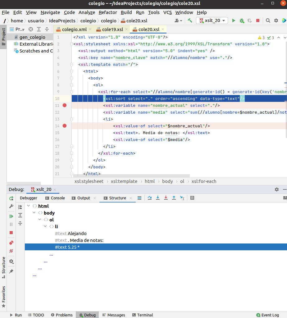 Depuración de código XSLT con el editor IntelliJ Idea