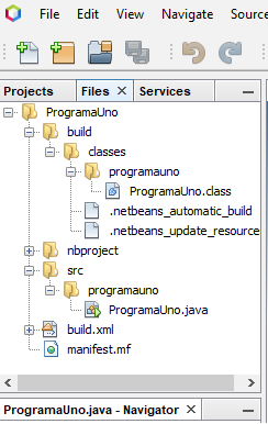 Visión a través del entorno NetBeans de las carpetas que contienen los archivos .java y .class de un proyecto.