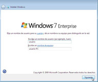 Captura_35. Ventana que con el nombre que tendrá el usuario administrador y el equipo introducidos para el presente ejemplo.
