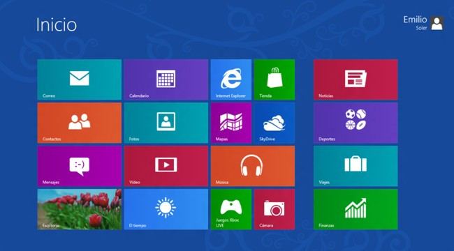 Pantalla de Inicio de Windows 8 tras la instalación