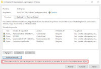 Muestra la ventana de opciones avanzadas de permisos. Aparece recuadrada en rojo la opción Reemplazar todas las entradas de permisos de objetos secundarios por entradas de permisos heredables de este objeto.