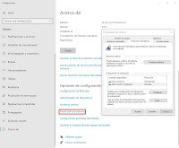 Muestra la herramienta Puntos de restauración de Windows 10, con acceso desde Panel de control-Sistema-Protección del sistema. Nos muestra las unidades disponibles (C:) y si la protección está activada.
