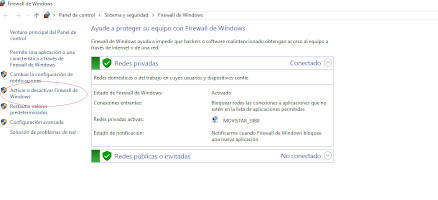 Acceso al Firewall de Windows desde el Panel de Control.