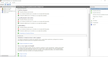 Ventana para la configuración avanzada de las reglas de conexión para seguridad en Firewall.