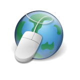 La bola del mundo con un ratón de ordenador sobre ella.