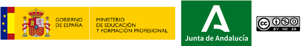 Logotipos del Ministerio de Educación, Cultura y Deporte, Junta de Andalucía y licencia Creative Commons