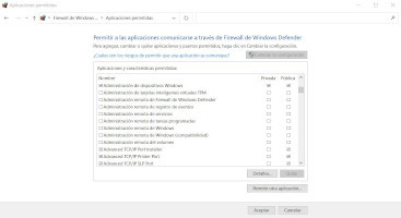 Ventana de configuración para programas con conexión a Internet con el Firewall de Windows.