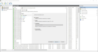 Cuadro de diálogo para la configuración avanzada, segunda pantalla de creación de reglas de conexión con el Firewall de Windows.