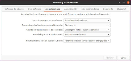 Captura que muestra cómo configurar las actualizaciones