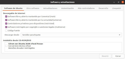 Captura en la que se muestra cómo configurar los repositorios
