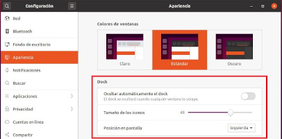 Configuración del lanzador o dock
