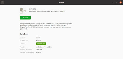 Captura que muestra el inicio de instalación de Webmin de forma gráfica