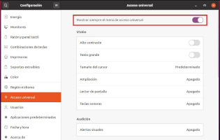 Mostrar menú de acceso universal