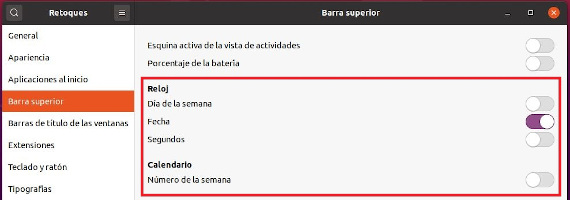 Calendario y reloj de la barra de menús