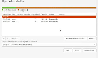 Tabla de particiones creada